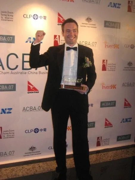 Adam Ducquet receiving the Entrepreneurial Award of the Year at the Australia China Business Awards, 2007