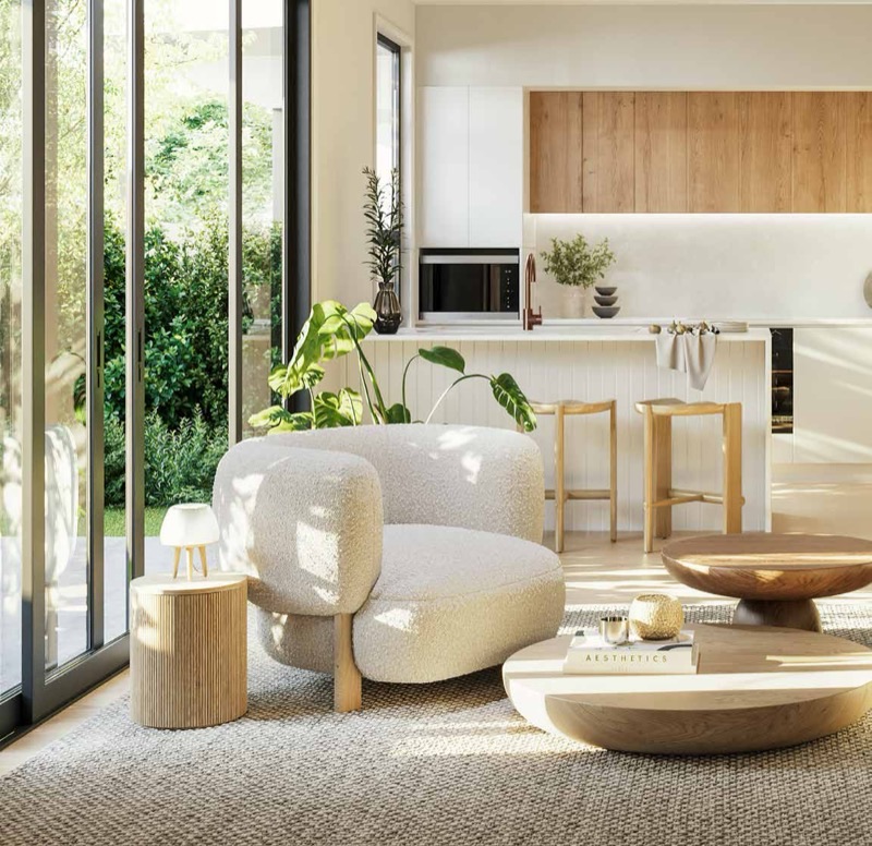 Open-plan kitchen and living interior