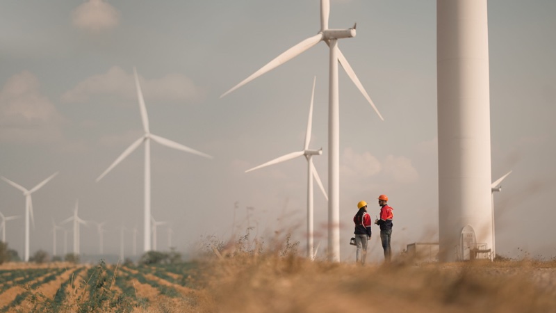 Personnel on site at a wind farm, imagery from the Sabre Engineering website